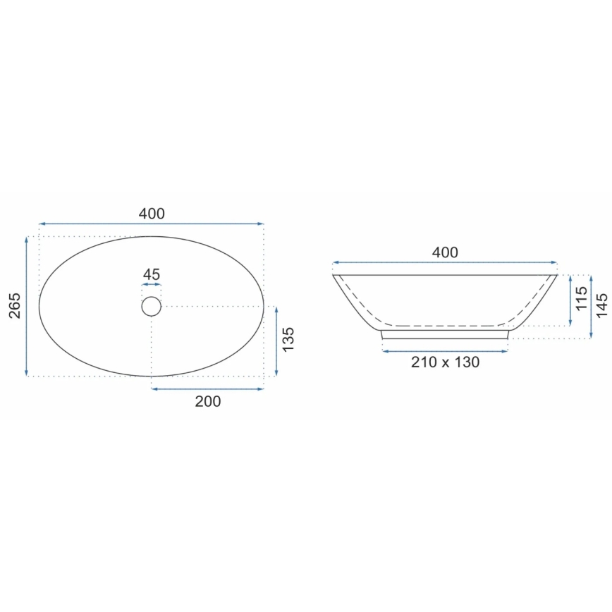REA-U5804 - Aufsatzwaschbecken PAMELA MINI 26,5x40 cm Keramik/glänzendes Weiß