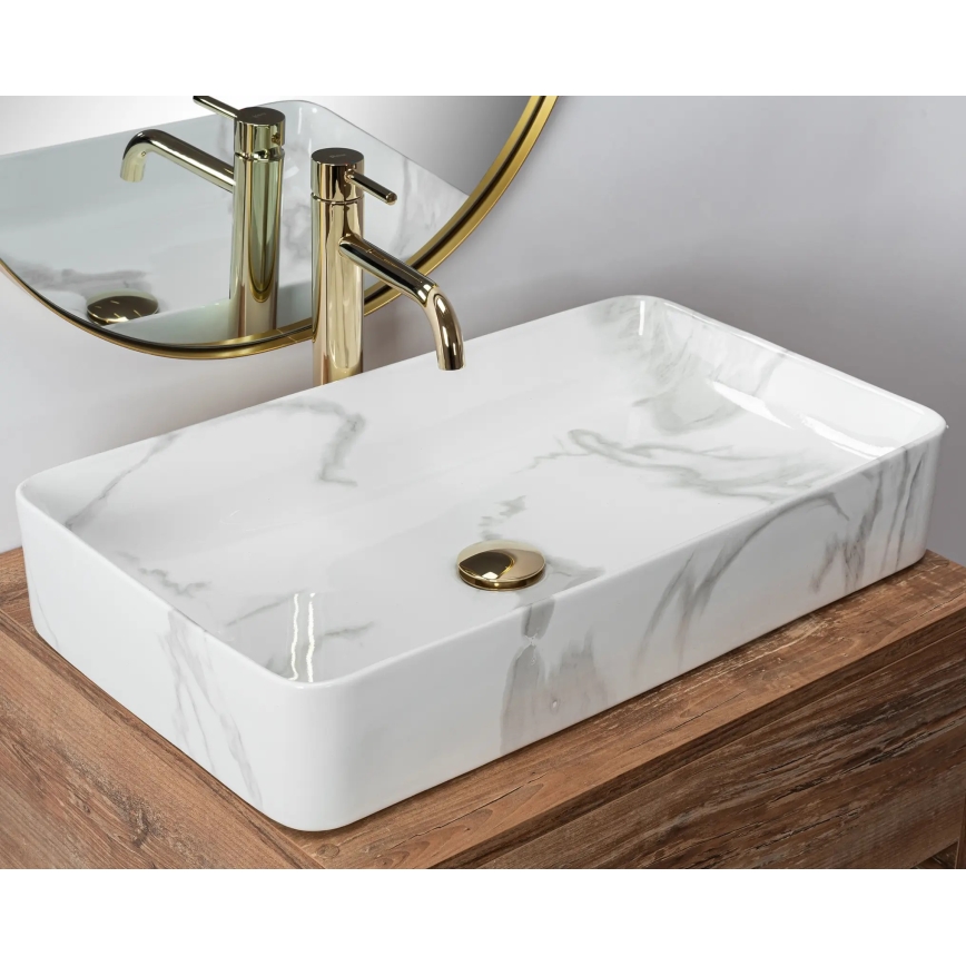 REA-U5896 - Lavabo da appoggio DENIS 35x61,5 cm, in ceramica con finitura effetto marmo