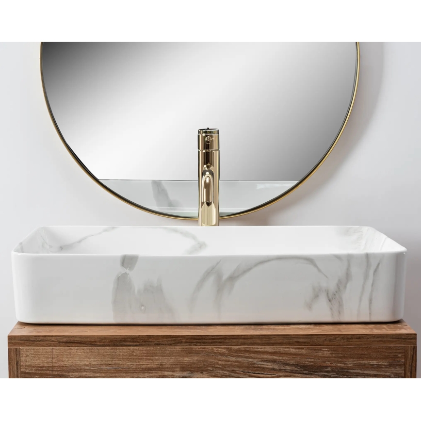 REA-U5896 - Lavabo da appoggio DENIS 35x61,5 cm, in ceramica con finitura effetto marmo