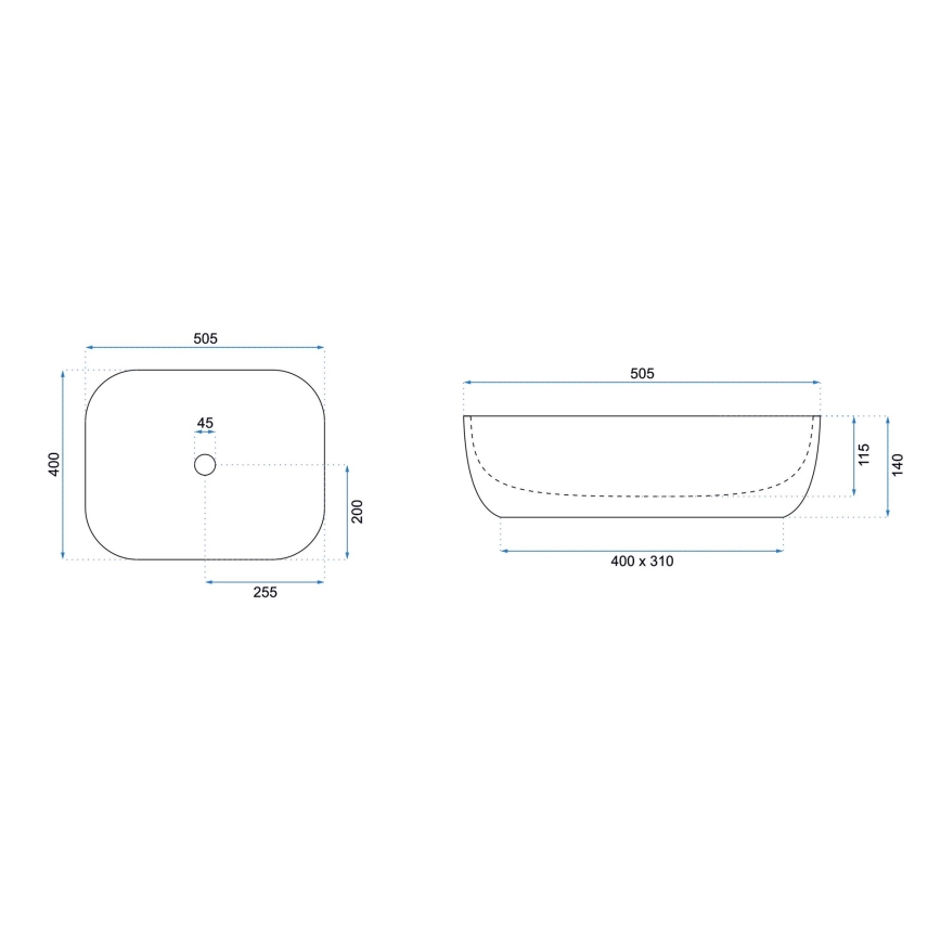 REA-U6300 - Lavabo da appoggio MONA SLIM 40x50,5 cm ceramica/bianco lucido