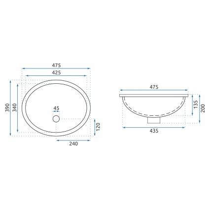 REA-U6330 - Einbauwaschbecken NEL 39x47,5 cm Keramik/hochglanzweiß
