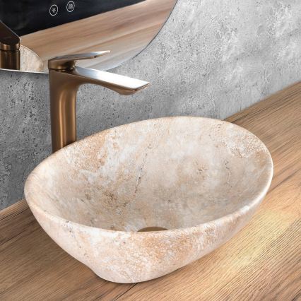 REA-U6361 - Lavabo da appoggio SOFIA 34,5x41 cm ceramica/beige/effetto pietra
