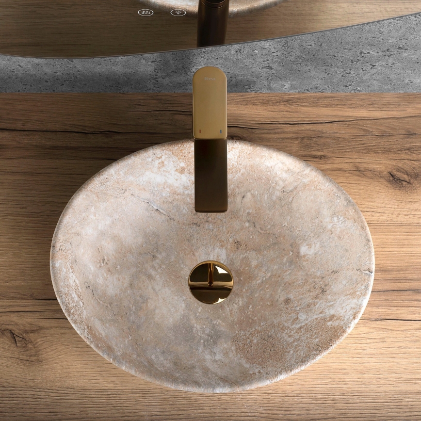 REA-U6361 - Lavabo da appoggio SOFIA 34,5x41 cm ceramica/beige/effetto pietra