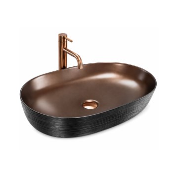 REA-U6383 - Aufsatzwaschbecken CLEO 41x60,5 cm Keramik/schwarz/gebürstetes Kupfer