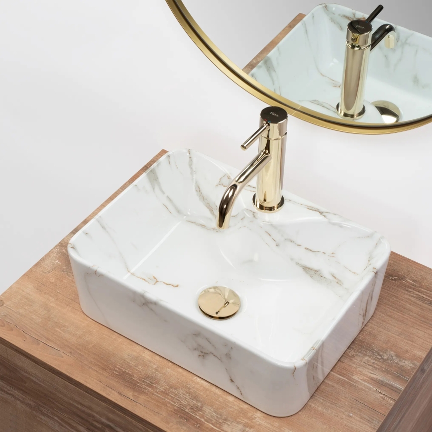 REA-U6504 - Lavabo da appoggio KELLY MINI 31x41 cm in ceramica con finitura effetto pietra