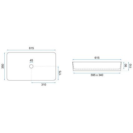 REA-U6513 - Aufsatzwaschbecken DENIS 35x61,5 cm Keramik/Weiß/Schwarz