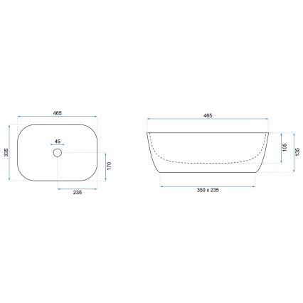 REA-U6521 - Lavabo da appoggio BELINDA SLIM 33x46,5 cm ceramica/bianco lucido