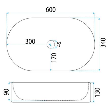 REA-U6526 - Aufsatzwaschbecken VANDA 34 x 60 cm, Keramik, Hochglanzweiß