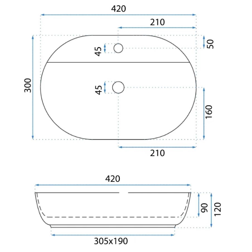 REA-U6617 - Lavabo da appoggio AURA 30x42 cm ceramica/bianco lucido