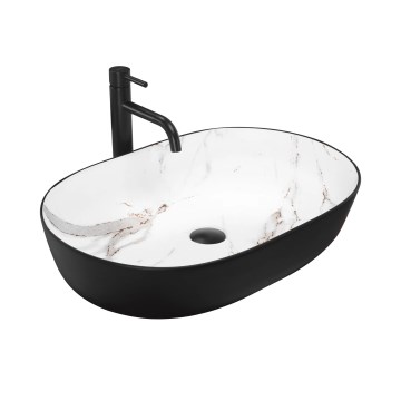 REA-U6625 - Lavabo da appoggio CLEO 41x60,5 cm ceramica/nero/bianco/finitura effetto marmo