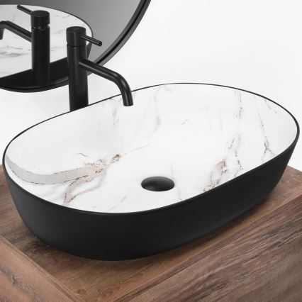 REA-U6625 - Lavabo da appoggio CLEO 41x60,5 cm ceramica/nero/bianco/finitura effetto marmo