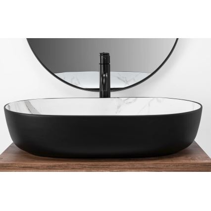 REA-U6625 - Lavabo da appoggio CLEO 41x60,5 cm ceramica/nero/bianco/finitura effetto marmo