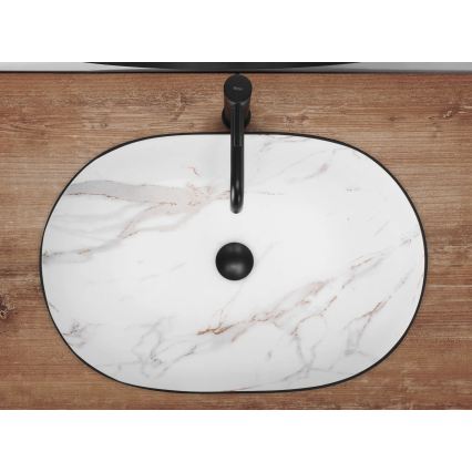 REA-U6625 - Lavabo da appoggio CLEO 41x60,5 cm ceramica/nero/bianco/finitura effetto marmo