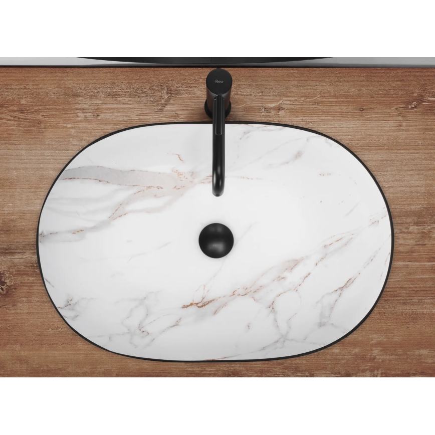 REA-U6625 - Lavabo da appoggio CLEO 41x60,5 cm ceramica/nero/bianco/finitura effetto marmo