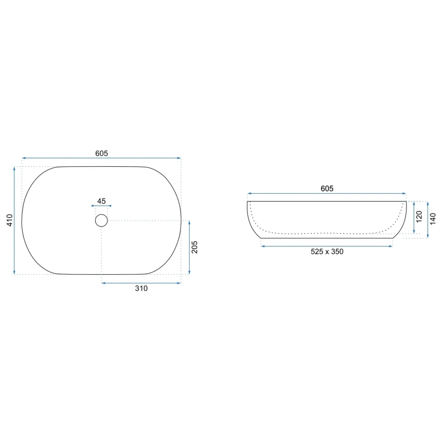 REA-U6625 - Lavabo da appoggio CLEO 41x60,5 cm ceramica/nero/bianco/finitura effetto marmo
