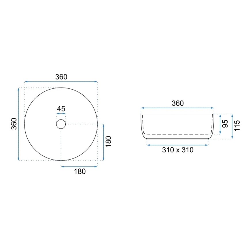 REA-U6630 - Lavabo à poser SAMI Ø 36 cm céramique/blanc/doré brossé
