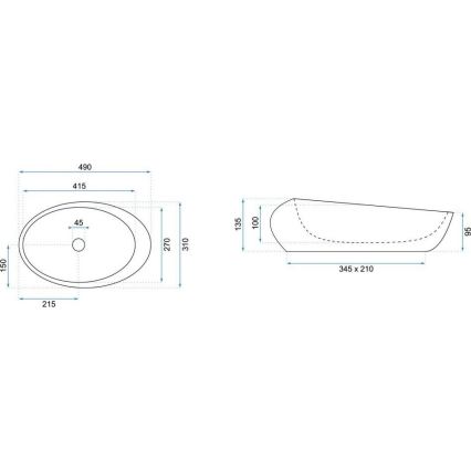 REA-U6649 - Lavabo à poser ROXY 31x49 cm céramique/aspect pierre