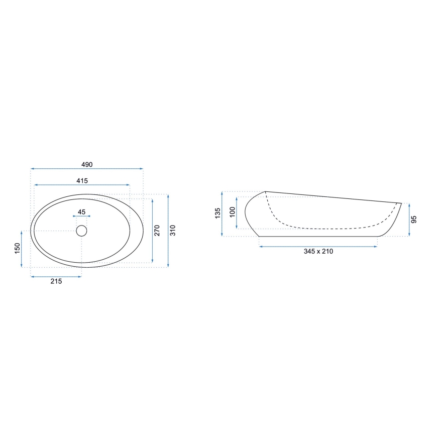 REA-U6650 - Vasque à poser ROXY 31x49 cm céramique/gris/décor marbre