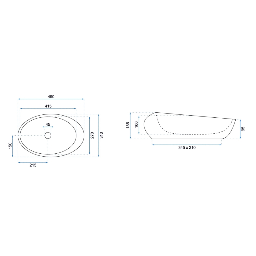 REA-U6651 - Aufsatzwaschbecken ROXY 31x49 cm Keramik/grau/Steinoptik