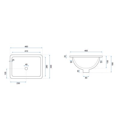 REA-U6653 - Lavabo encastré ADELA 33x46 cm céramique/blanc brillant