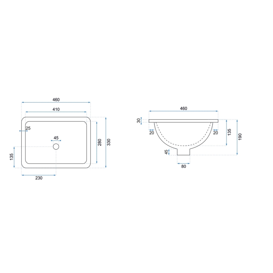 REA-U6653 - Lavabo encastré ADELA 33x46 cm céramique/blanc brillant