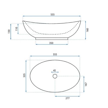 REA-U6801 - Lavabo à poser KATE 33,5x55,5 cm céramique/blanc brillant