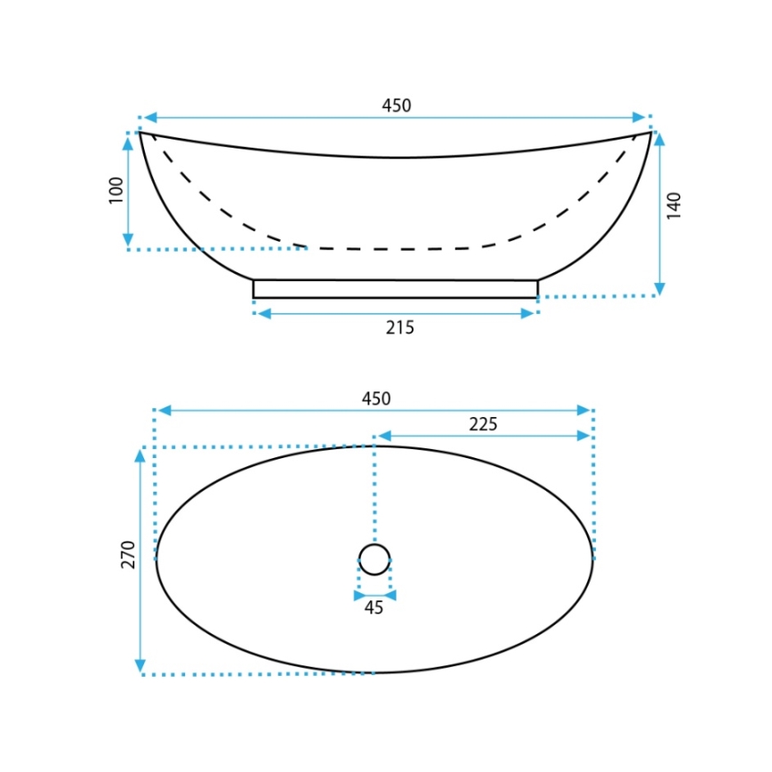 REA-U6802 - Vasque à poser KATE 27x45 cm céramique/blanc brillant