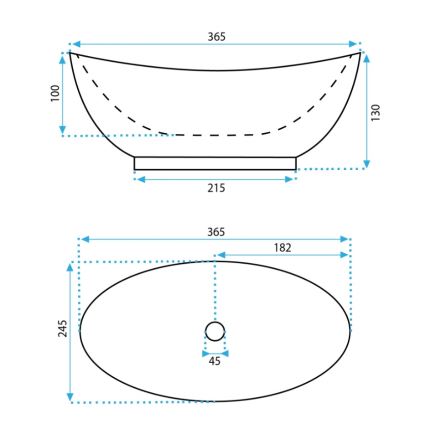 REA-U6803 - Lavabo à poser sur plan KATE 24,5x36,5 cm céramique/blanc brillant