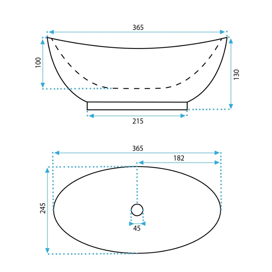 REA-U6803 - Lavabo à poser sur plan KATE 24,5x36,5 cm céramique/blanc brillant