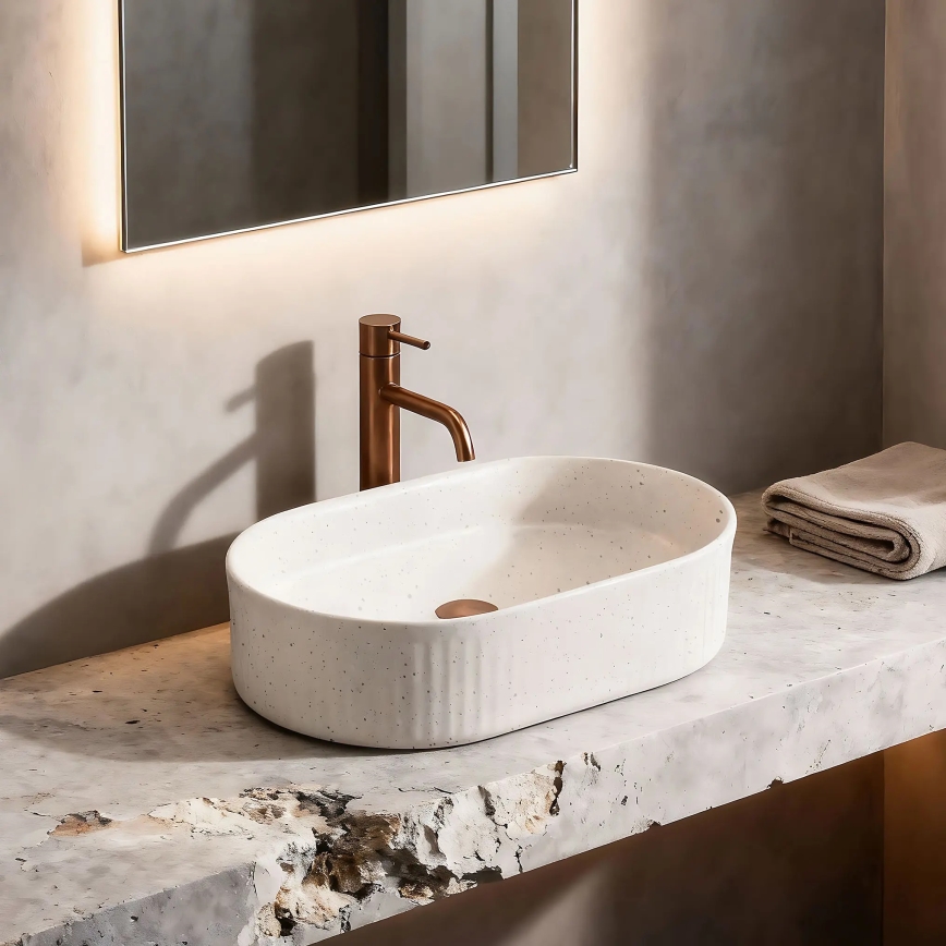 REA-U7342 - Lavabo da appoggio VANDA 31x49 cm ceramica/beige/effetto pietra