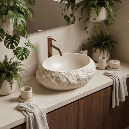 REA-U7347 - Aufsatzwaschbecken MIKA 38 x 50 cm beige/Steinoptik