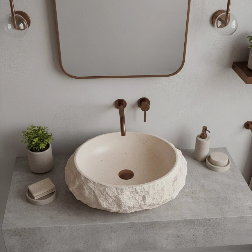 REA-U7347 - Aufsatzwaschbecken MIKA 38 x 50 cm beige/Steinoptik