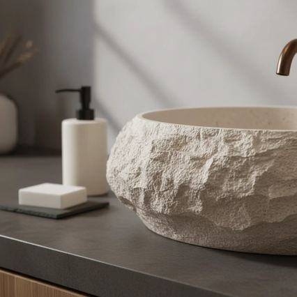 REA-U7347 - Lavabo da appoggio MIKA 38x50 cm beige/effetto pietra