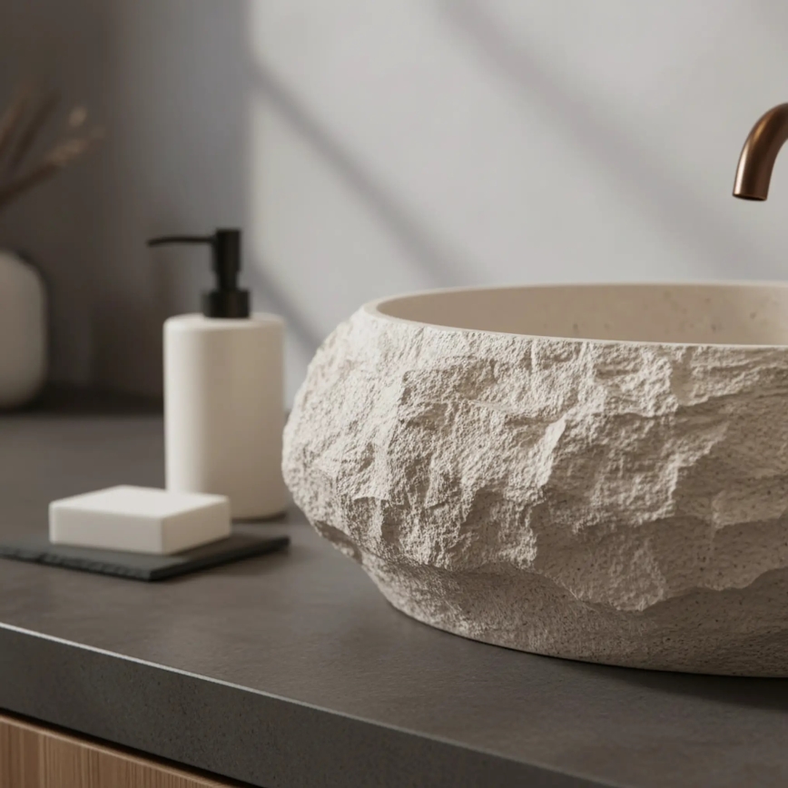 REA-U7347 - Lavabo da appoggio MIKA 38x50 cm beige/effetto pietra
