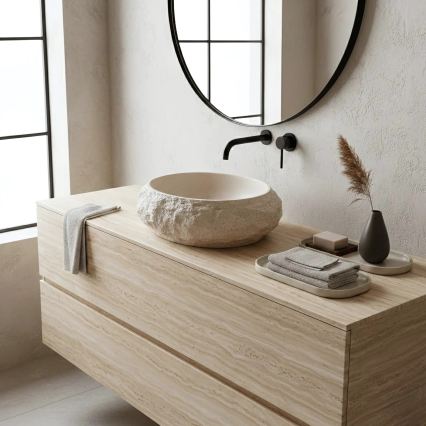 REA-U7347 - Lavabo da appoggio MIKA 38x50 cm beige/effetto pietra