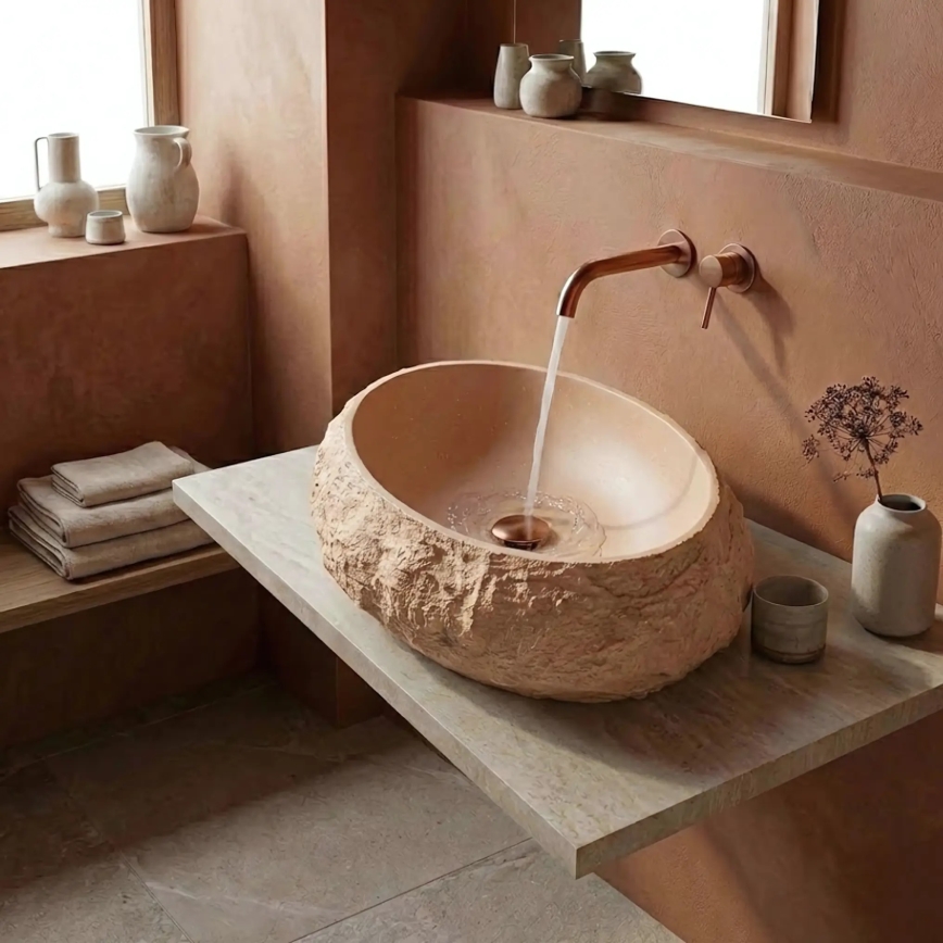REA-U7348 - Lavabo da appoggio MIKA 38x50 cm arancione/beige/effetto pietra