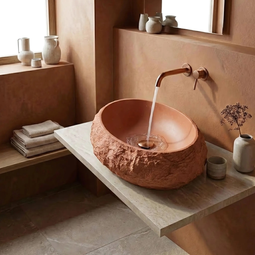REA-U7349 - Lavabo à poser MIKA 38x50 cm orange/effet pierre