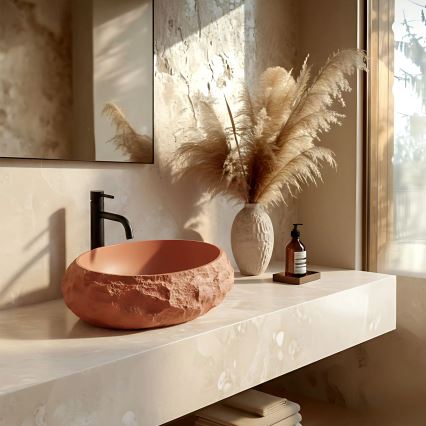 REA-U7349 - Lavabo à poser MIKA 38x50 cm orange/effet pierre