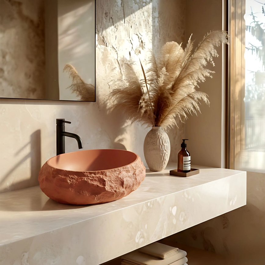 REA-U7349 - Lavabo à poser MIKA 38x50 cm orange/effet pierre