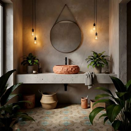 REA-U7349 - Lavabo à poser MIKA 38x50 cm orange/effet pierre