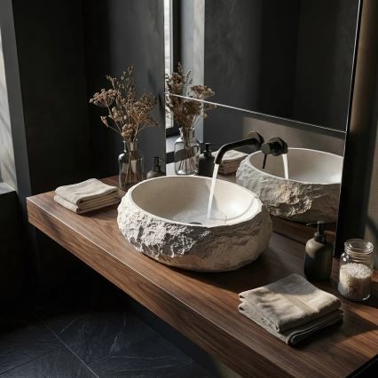 REA-U7350 - Vasque à poser MIKA 38 x 50 cm blanc/effet pierre