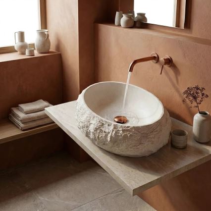 REA-U7350 - Vasque à poser MIKA 38 x 50 cm blanc/effet pierre