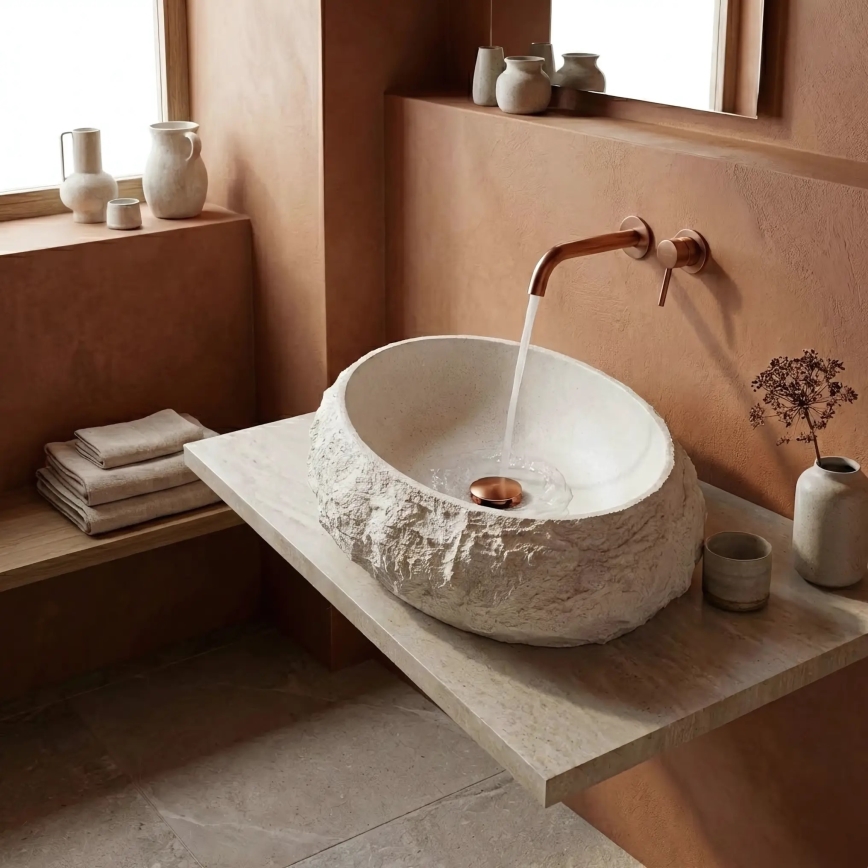 REA-U7350 - Vasque à poser MIKA 38 x 50 cm blanc/effet pierre