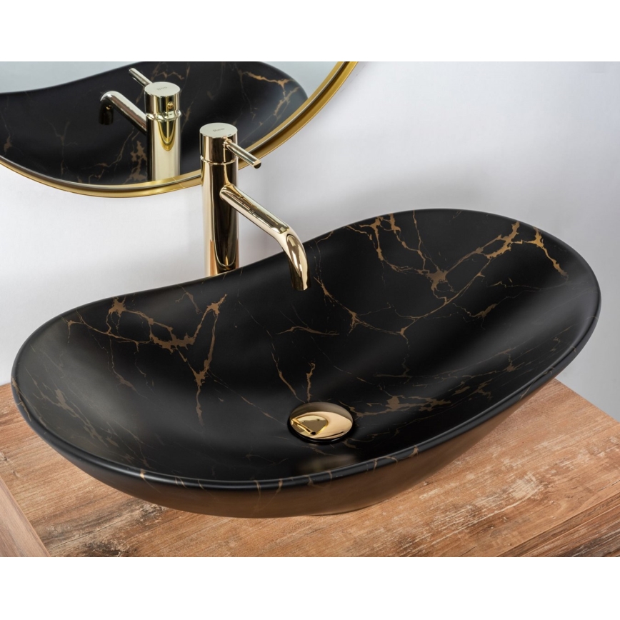 REA-U7478 - Aufsatzwaschbecken ROYAL 36x62 cm Keramik/Schwarz/Marmor-Dekor