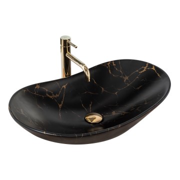 REA-U7478 - Lavabo da appoggio ROYAL 36x62 cm in ceramica/nero/finitura effetto marmo