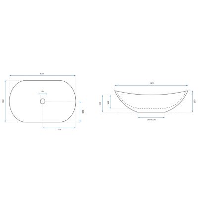 REA-U7478 - Lavabo da appoggio ROYAL 36x62 cm in ceramica/nero/finitura effetto marmo