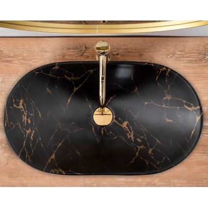 REA-U7478 - Vasque à poser ROYAL 36x62 cm céramique/noir/décor effet marbre