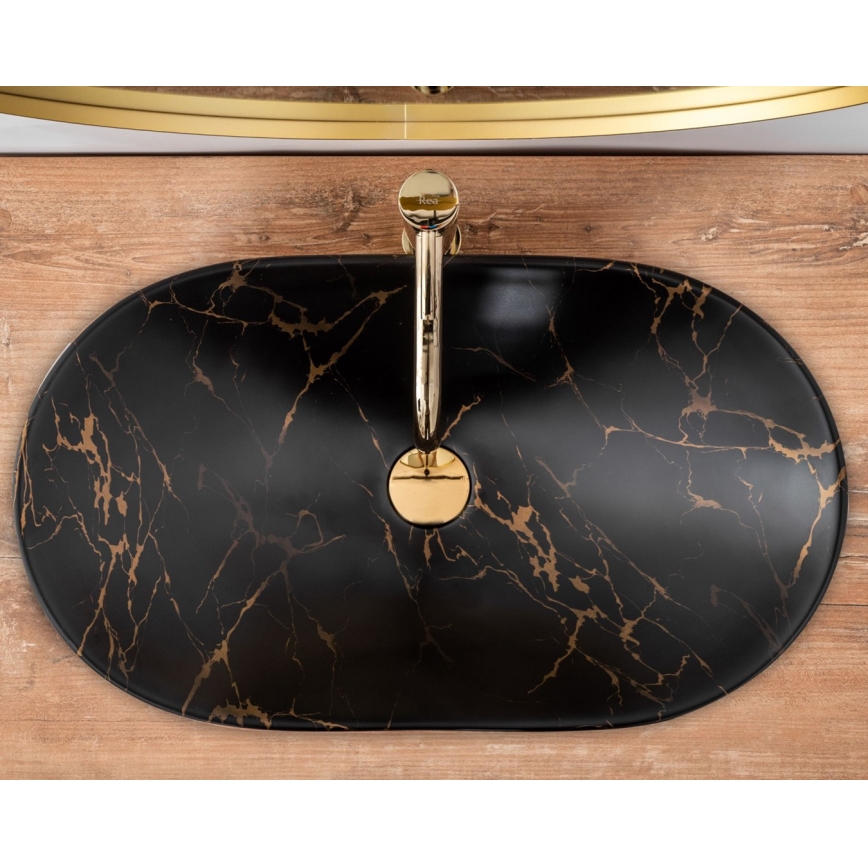 REA-U7478 - Vasque à poser ROYAL 36x62 cm céramique/noir/décor effet marbre