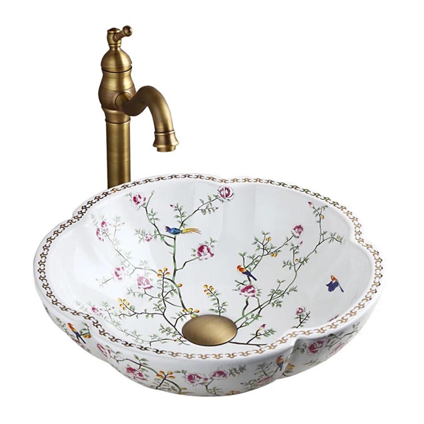 REA-U7504 - Lavabo da appoggio FELICIA Ø 42,5 cm ceramica/motivo floreale