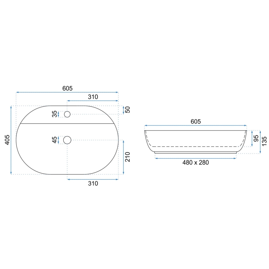 REA-U7900 - Aufsatzwaschbecken AURA 40,5x60,5 cm Keramik/Hochglanzweiß